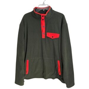 Duluth Trading Co Fleece Snap Mock Pullover Jacket Green Orange XL Relaxed Fit‎